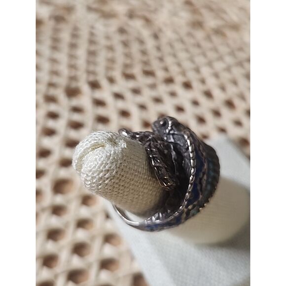 Vintage Sterling Silver Blue Green Enamel Coiled Snake Ring size 6 - Picture 3 of 9